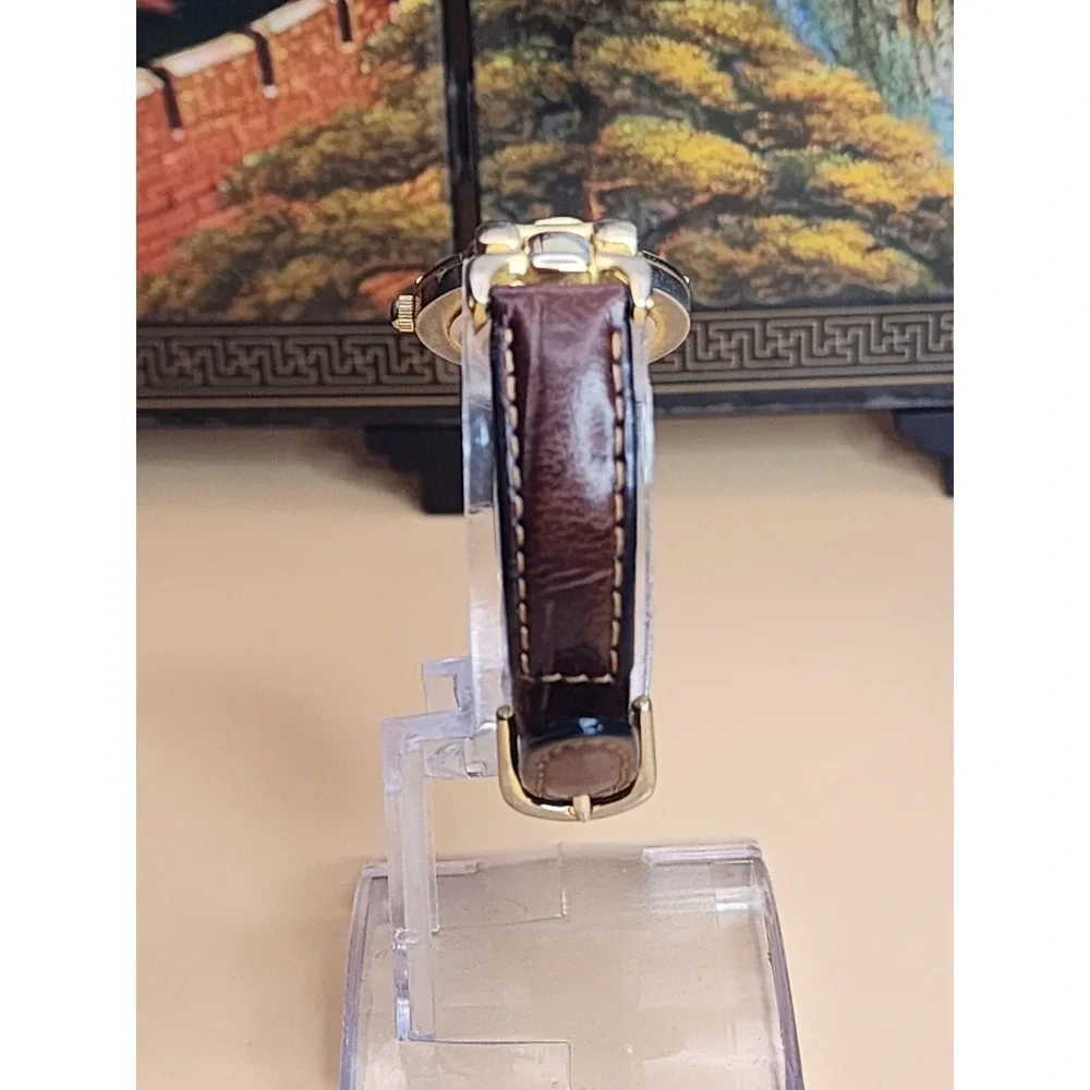 Vintage VISAGE Gold Tone & Brown Leather Watch New Battery FREE SHIPPING!!